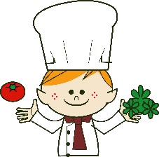 レストランのシェフが野菜を持ってるイラスト